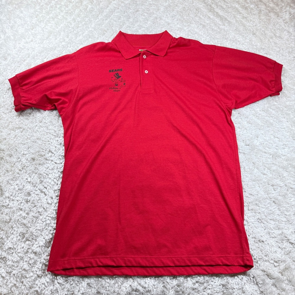 Vintage Sears Holiday Magic Polo Shirt Fruit of the Loom Men's L Red